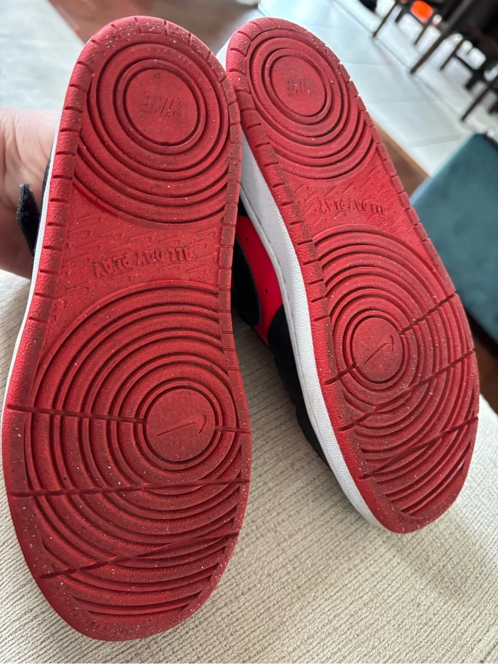 Nike Kids Black and Red Sneakers with Velcro Strap